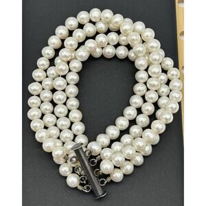 Fresh Water Pearl Quad 4 Strand  Bracelet Marked MEG 925 BEAUTIFUL 7.5in